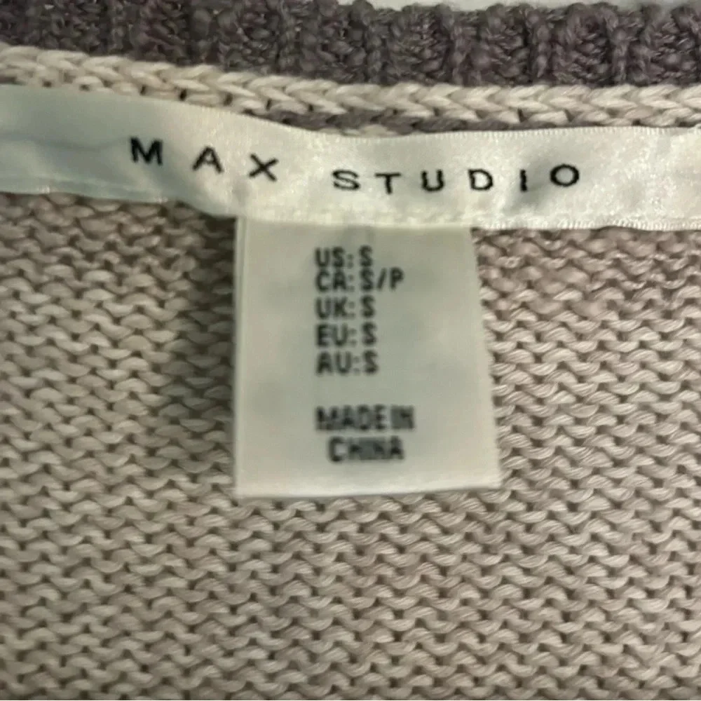 Max Studio Womens Long Sleeve Gray White Striped Sweater Cotton Blend Size Small